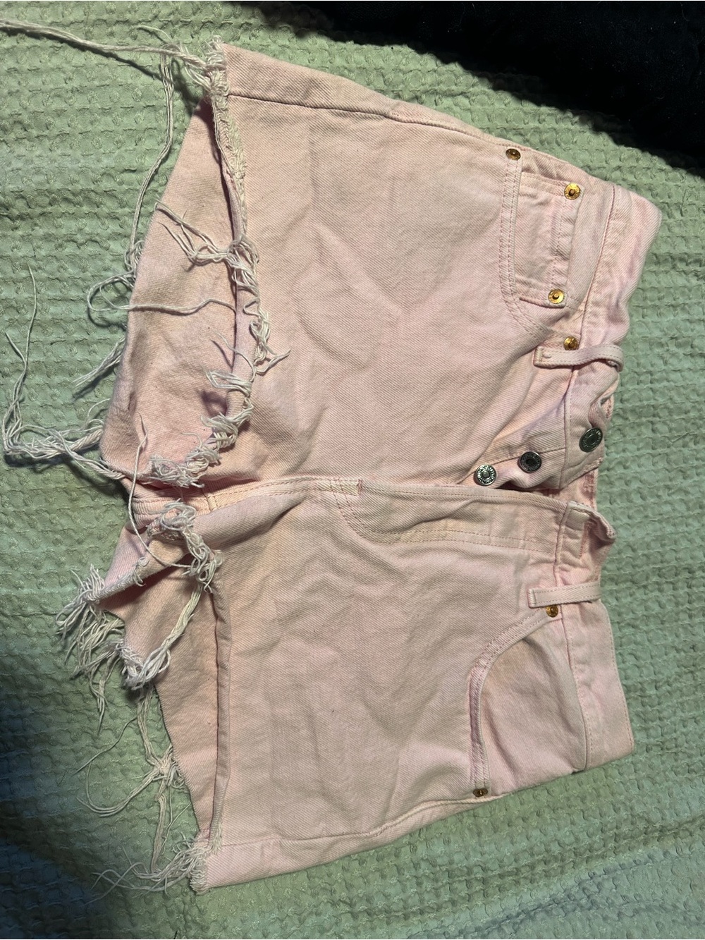 High-Rise Light Pink Frayed Denim Shorts